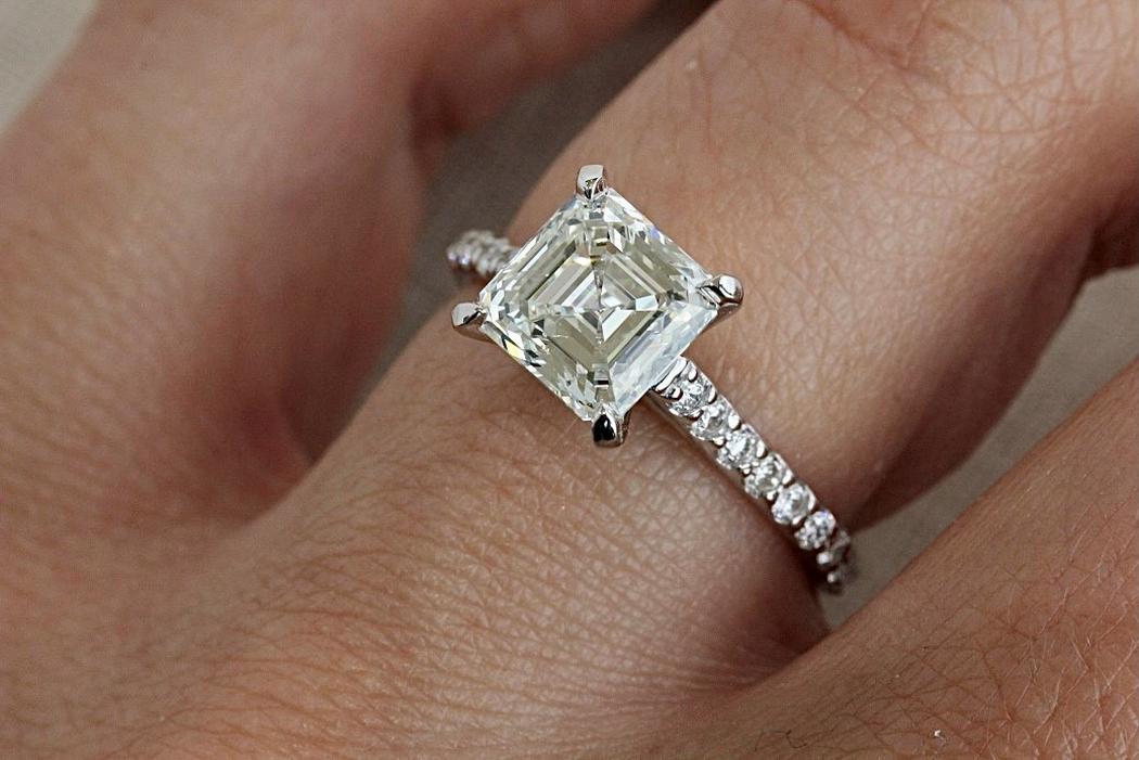 Asscher Diamond Engagement Ring - Pave Style